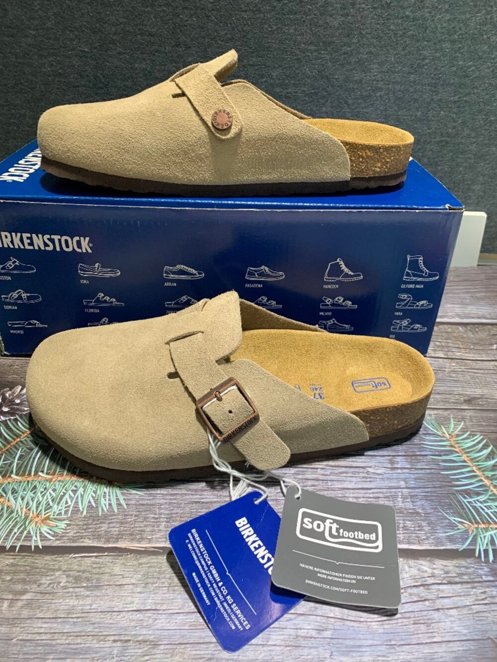Birkenstock Boston Wome Taupe Suede Leather Soft Footbed New w/box Narrow/Wide